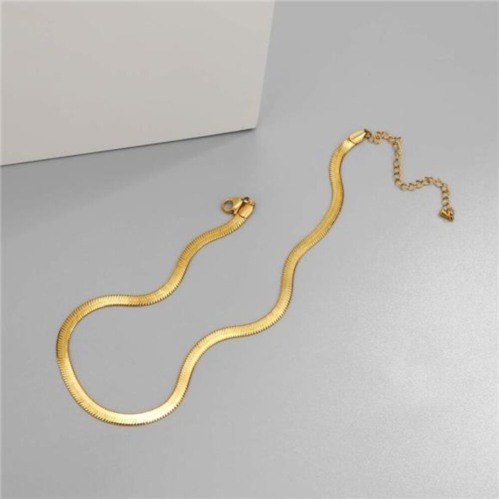 Gold Flat Chain Necklaces for Women Stainless Steel Snake Chain Cute - Picture 6 of 7